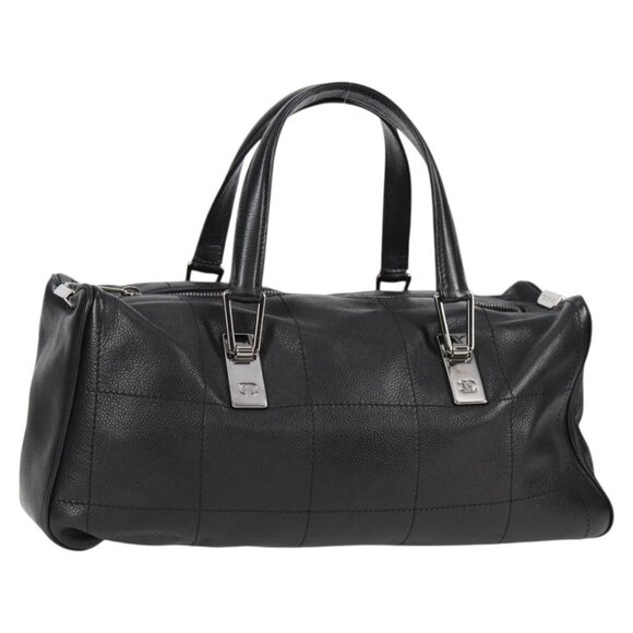 CHANEL Choco Bar Hand Bag Grained Calf Skin Black CC Auth PP612V - Picture 1 of 16